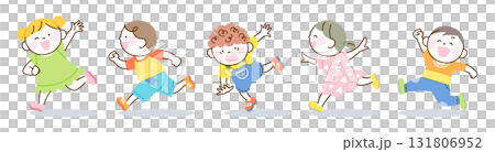 Illustration of children running energetically with smiles (single row version) 131806952