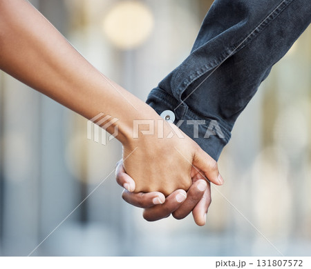 Closeup, hands and couple with marriage, support and love for partnership, bonding and collaboration. Zoom, man and woman with solidarity, kindness and relationship with trust, loyalty and romance 131807572