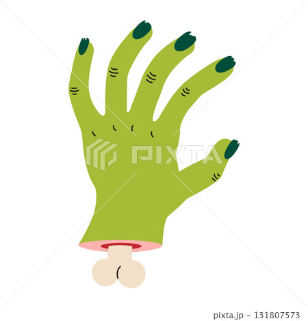 Hand-drawn zombie hand. Halloween design. Isolated white background. Vector illustration in flat style Hand-drawn zombie hand. Halloween design. Isolated white background. Vector illustration in flat style 131807573