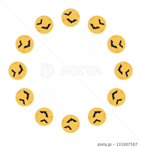 Round frame of moons and bats. Halloween design. Isolated white background. Vector illustration in flat style 131807587