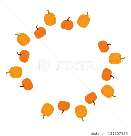 Round frame of ripe pumpkins. Thanksgiving design. Isolated white background. Flat style vector illustration 131807589