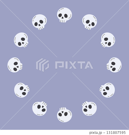 Round skull frame. Halloween design. Isolated white background. Vector illustration in flat style Round skull frame. Halloween design. Isolated white background. Vector illustration in flat style 131807595