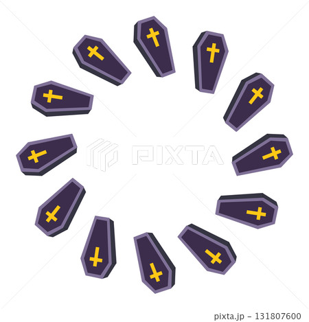 Round coffin frame. Halloween design. Isolated white background. Vector illustration in flat style 131807600