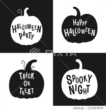 Silhouettes of pumpkins with lettering. Design for Halloween. Vector illustration in flat style Silhouettes of pumpkins with lettering. Design for Halloween. Vector illustration in flat style 131807634