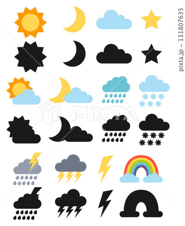 Big set of weather icons. Isolated white background. Vector flat illustration Big set of weather icons. Isolated white background. Vector flat illustration 131807635