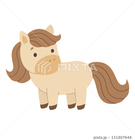 Cute cartoon horse. Symbol of year 2026. Isolated white background. Vector illustration. 131807648