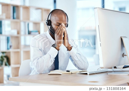 Anxiety, depression and burnout by call center worker, employee and customer service consultant in office. Pain, mental health and telemarking agent overworked and frustrated at the workplace Anxiety, depression and burnout by call center worker, employee and customer service consultant in office. Pain, mental health and telemarking agent overworked and frustrated at the workplace 131808164