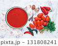 Georgian Satsebeli sauce, made from tomatoes and sweet peppers, with spices, homemade, no people, 131808241