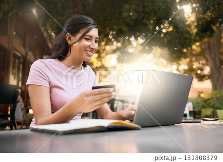 Credit card, happy woman and laptop banking data of a female checking savings, budget and bills. Financial payment planning, ecommerce and accounting info of a young person online doing web finance Credit card, happy woman and laptop banking data of a female checking savings, budget and bills. Financial payment planning, ecommerce and accounting info of a young person online doing web finance 131808379