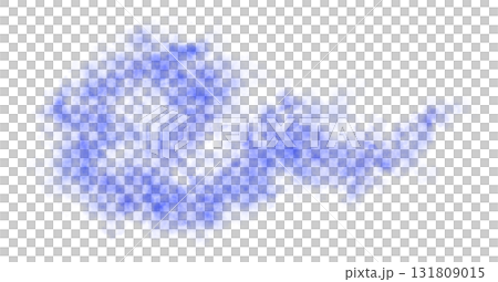 Curved blue smoke cloud with twisted flowing shape on transparent background, isolated fog texture for explosion or toxic gas effect Curved blue smoke cloud with twisted flowing shape on transparent background, isolated fog texture for explosion or toxic gas effect 131809015