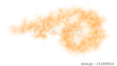 Curved orange smoke cloud with twisted flowing shape on transparent background, iso 131809018
