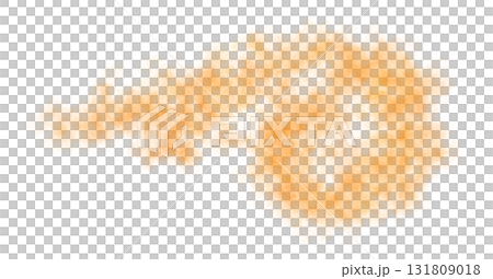 Curved orange smoke cloud with twisted flowing shape on transparent background, iso 131809018