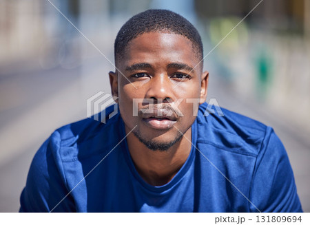 Fitness, portrait and serious black man while running in the city with focus and wellness mindset. Face or male runner with sports routine preparation for cardio, exercise or intense workout Fitness, portrait and serious black man while running in the city with focus and wellness mindset. Face or male runner with sports routine preparation for cardio, exercise or intense workout 131809694