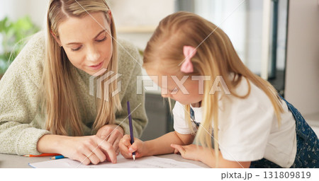Home, mother and learning with child, writing and conversation with help, drawing and kindergarten school. Girl, woman and kid with notebook, support and homework with project, teaching and creative Home, mother and learning with child, writing and conversation with help, drawing and kindergarten school. Girl, woman and kid with notebook, support and homework with project, teaching and creative 131809819
