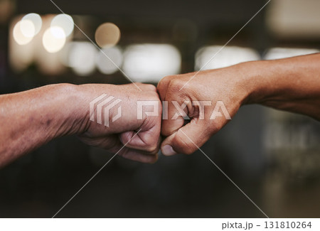 Hands, fist bump and fitness motivation for sports, greeting or team building in gym for wellness. Athlete men, friends partnership and support, agreement and collaboration, success and teamwork. Hands, fist bump and fitness motivation for sports, greeting or team building in gym for wellness. Athlete men, friends partnership and support, agreement and collaboration, success and teamwork. 131810264