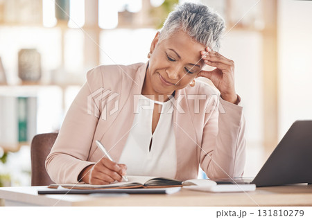 Thinking, accountant or woman writing in notebook for financial strategy or company growth tax audit review in office. Finance, report or advisor for stock market, invest budget or mortgage planning Thinking, accountant or woman writing in notebook for financial strategy or company growth tax audit review in office. Finance, report or advisor for stock market, invest budget or mortgage planning 131810279