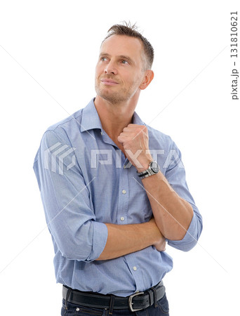 Thinking, leadership and business man in studio isolated on a white background with success mindset, vision and mission. Ceo, boss or confident mature male from Canada with ideas for goals or targets Thinking, leadership and business man in studio isolated on a white background with success mindset, vision and mission. Ceo, boss or confident mature male from Canada with ideas for goals or targets 131810621