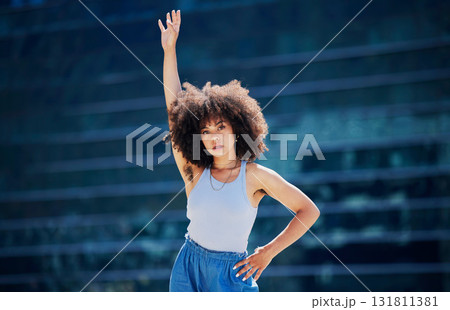 Black woman, stretching arms and fitness portrait outdoor with focus, commitment and mindset. Young gen z girl, urban athlete and training with motivation, wellness and healthy strong body for goals Black woman, stretching arms and fitness portrait outdoor with focus, commitment and mindset. Young gen z girl, urban athlete and training with motivation, wellness and healthy strong body for goals 131811381