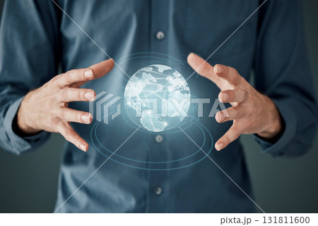 Globe, networking and internet with hands of businessman for digital transformation, social media and future. Communication, database and hologram with employee and world for technology, cyber and 3d Globe, networking and internet with hands of businessman for digital transformation, social media and future. Communication, database and hologram with employee and world for technology, cyber and 3d 131811600