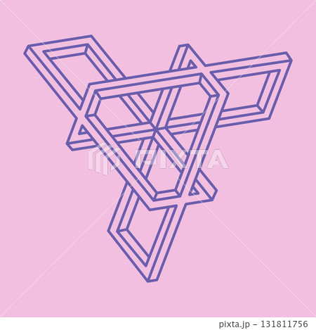 Impossible shapes. Sacred geometry. Optical illusion figures. Abstract eternal geometric objects. Impossible endless outline shapes. Optical art. Impossible geometry shape on a pink background. Impossible shapes. Sacred geometry. Optical illusion figures. Abstract eternal geometric objects. Impossible endless outline shapes. Optical art. Impossible geometry shape on a pink background. 131811756