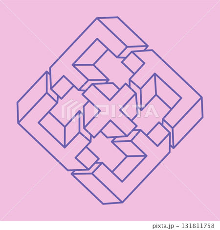 Impossible shapes, optical illusion logo, vector. Optical art objects. Geometric figures. Impossible shapes, optical illusion logo, vector. Optical art objects. Geometric figures. 131811758
