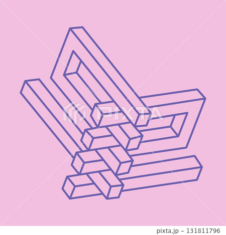 Impossible shape. Sacred geometry. Optical illusion. Abstract eternal geometric object. Optical art pattern. Impossible geometry symbol on a pink background. Line art. Escher style. Impossible shape. Sacred geometry. Optical illusion. Abstract eternal geometric object. Optical art pattern. Impossible geometry symbol on a pink background. Line art. Escher style. 131811796
