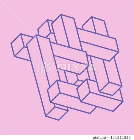 Sacred geometry figure. Optical illusion logo. Impossible shape. Abstract eternal geometric objects. Impossible endless outline shapes. Optical art. Impossible geometry shape on a pink background. Sacred geometry figure. Optical illusion logo. Impossible shape. Abstract eternal geometric objects. Impossible endless outline shapes. Optical art. Impossible geometry shape on a pink background. 131811826