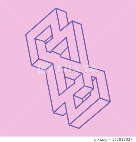 Impossible shapes. Sacred geometry figures. Optical illusion. Abstract eternal geometric object. Impossible endless outline. Line art. Optical art. Impossible geometry shape on a pink background. Impossible shapes. Sacred geometry figures. Optical illusion. Abstract eternal geometric object. Impossible endless outline. Line art. Optical art. Impossible geometry shape on a pink background. 131812027