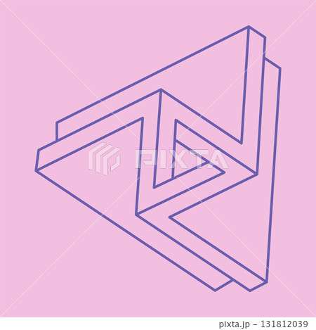 Impossible shape. Logo. Sacred geometry figure. Optical illusion pattern. Abstract eternal geometric object. Line art. Optical art. Impossible geometry shape on a pink background. Paradox triangle. Impossible shape. Logo. Sacred geometry figure. Optical illusion pattern. Abstract eternal geometric object. Line art. Optical art. Impossible geometry shape on a pink background. Paradox triangle. 131812039