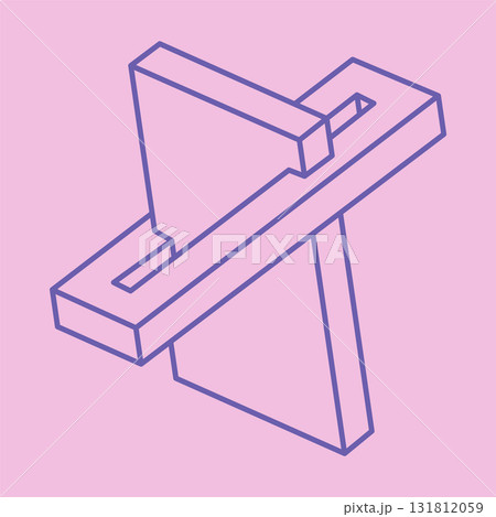 Impossible shapes. Sacred geometry logo. Optical illusion pattern. Abstract eternal geometric objects. Optical art. Impossible geometry symbol on a pink background. Line art. Escher style. 131812059