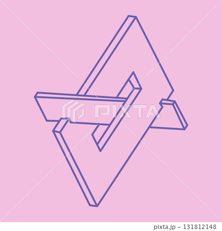 Impossible shapes. Sacred geometry figures. Optical illusion logo. Abstract eternal geometric object. Impossible endless outline. Optical art. Impossible geometry shape on a pink background.  131812148