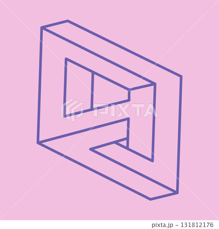 Impossible shapes. Sacred geometry. Optical illusion logo. Abstract eternal geometric objects. Optical art. Impossible geometry symbol on a pink background. Line art. Escher style. 131812176
