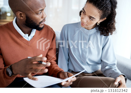 Contract, medical agreement and black man with woman sign paperwork, health insurance and legal document. Communication, doctor in psychology and patient, consultation to explain terms and conditions Contract, medical agreement and black man with woman sign paperwork, health insurance and legal document. Communication, doctor in psychology and patient, consultation to explain terms and conditions 131812342