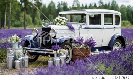 Vintage lavender colored convertible car Vintage lavender colored convertible car 131812687