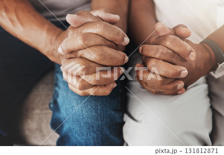 Senior, hands and couple sitting together for support, relax and bonding in retirement. Hope, insurance and fingers of an elderly man and woman on a couch for marriage, respect and compassion Senior, hands and couple sitting together for support, relax and bonding in retirement. Hope, insurance and fingers of an elderly man and woman on a couch for marriage, respect and compassion 131812871