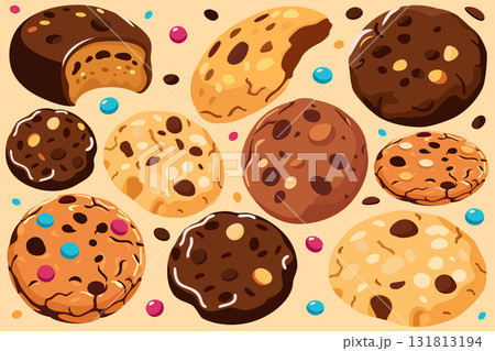 Vector set of various rounded cookies and candies Vector set of various rounded cookies and candies 131813194