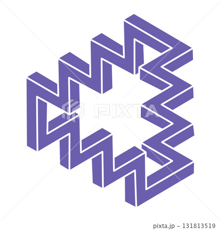 Impossible shapes. Sacred geometry logo. Optical illusion triangle. Abstract eternal geometric objects. Optical art. Impossible geometry symbol on a white background. Line art. Escher style. 131813519