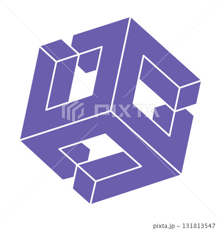 Impossible shapes. Sacred geometry. Optical illusion. Abstract eternal geometric objects. Optical art. Impossible geometry symbol on a white background. Line art. Escher style. 131813547