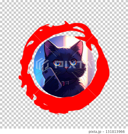 【猫ちゃんキャラクター】スマホで話す黒猫 131813966