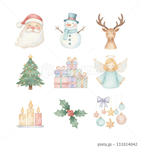 手描き風の温かいクリスマスアイコン・イラストコレクション 131814042