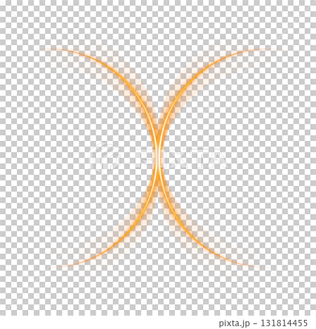 透明背景のオレンジに輝く対称的なカーブ形状の抽象デザイン 透明背景のオレンジに輝く対称的なカーブ形状の抽象デザイン 131814455