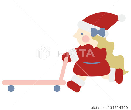 台車を押して走るかわいい女の子のサンタクロース 131814590