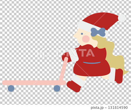 台車を押して走るかわいい女の子のサンタクロース 131814590