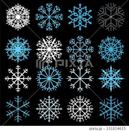 Cute vector snowflakes in blue and white color on dark background for Christmas and winter designs Cute vector snowflakes in blue and white color on dark background for Christmas and winter designs 131814615