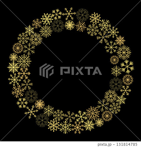 Gold Christmas vector wreathe with snowflakes for holiday greeting cards 131814785