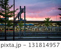 Aomori street and train station at sunset, in Japan 131814957