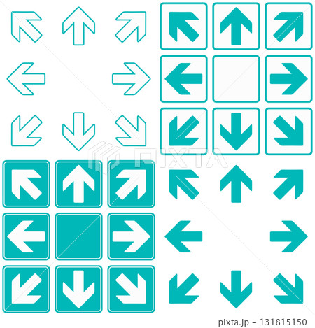 八方向に向くシンプルな矢印アイコン 4種セット ターコイズカラー 八方向に向くシンプルな矢印アイコン 4種セット ターコイズカラー 131815150