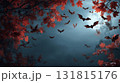 コウモリと赤い紅葉が舞うハロウィンの夜 131815176