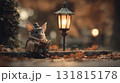 街灯の下で読書するかわいいコウモリ 131815178