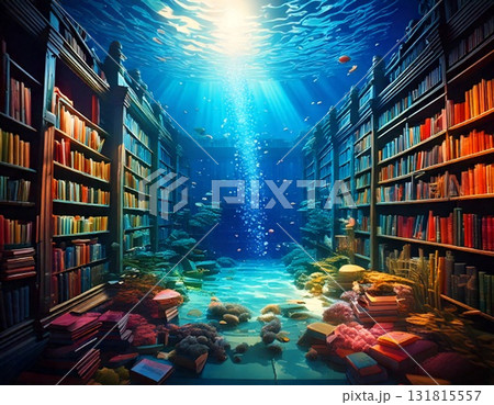 海中の図書館と幻想的な光の世界 海中の図書館と幻想的な光の世界 131815557